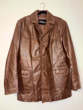Vintage Wilsons Leather Blazer Car Coat Jacket Mens 46 Brown Genuine 90s